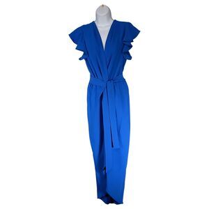 Amanda Uprichard Martinique Midi Belted Wrap Dress Blue Womens Small